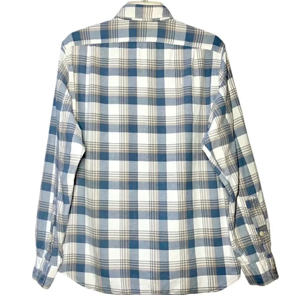 J Crew Plaid Flannel Shirt in Cream/Slate Blue/Taupe Men’s M